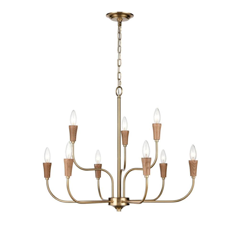 Atlas Inga 29'' Wide 9-Light Chandelier - Elegant Brass & Ash Wood Design for Modern Home Interiors CL11205-BS