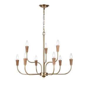 Atlas Inga 29'' Wide 9-Light Chandelier - Elegant Brass & Ash Wood Design for Modern Home Interiors CL11205-BS