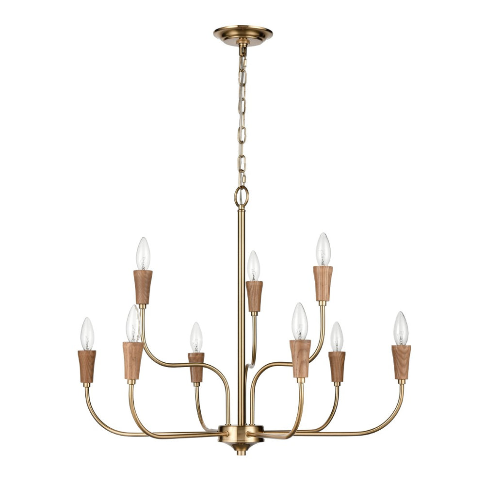 Atlas Inga 29'' Wide 9-Light Chandelier - Elegant Brass & Ash Wood Design for Modern Home Interiors CL11205-BS