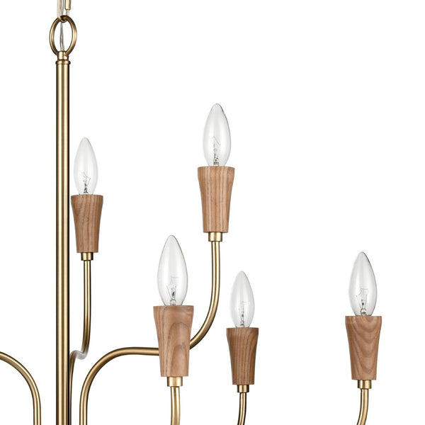 Atlas Inga 29'' Wide 9-Light Chandelier - Elegant Brass & Ash Wood Design for Modern Home Interiors CL11205-BS