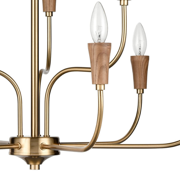 Atlas Inga 29'' Wide 9-Light Chandelier - Elegant Brass & Ash Wood Design for Modern Home Interiors CL11205-BS