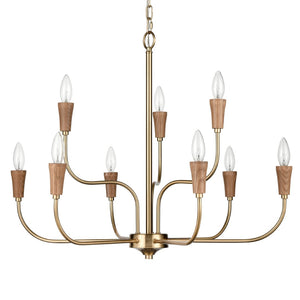 Atlas Inga 29'' Wide 9-Light Chandelier - Elegant Brass & Ash Wood Design for Modern Home Interiors CL11205-BS