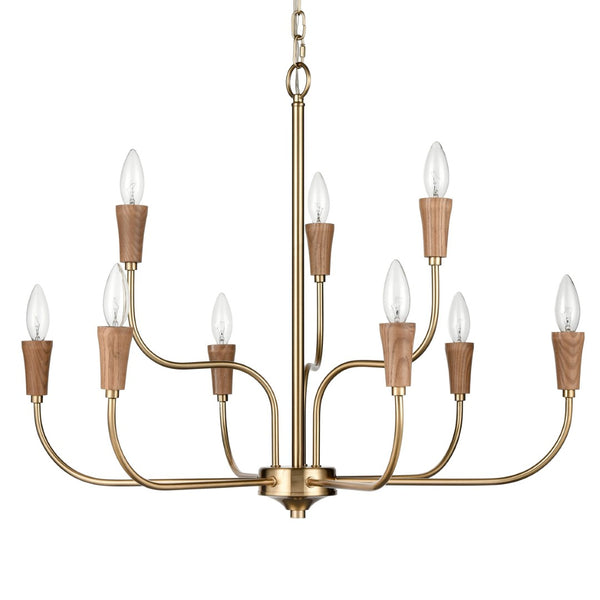 Atlas Inga 29'' Wide 9-Light Chandelier - Elegant Brass & Ash Wood Design for Modern Home Interiors CL11205-BS