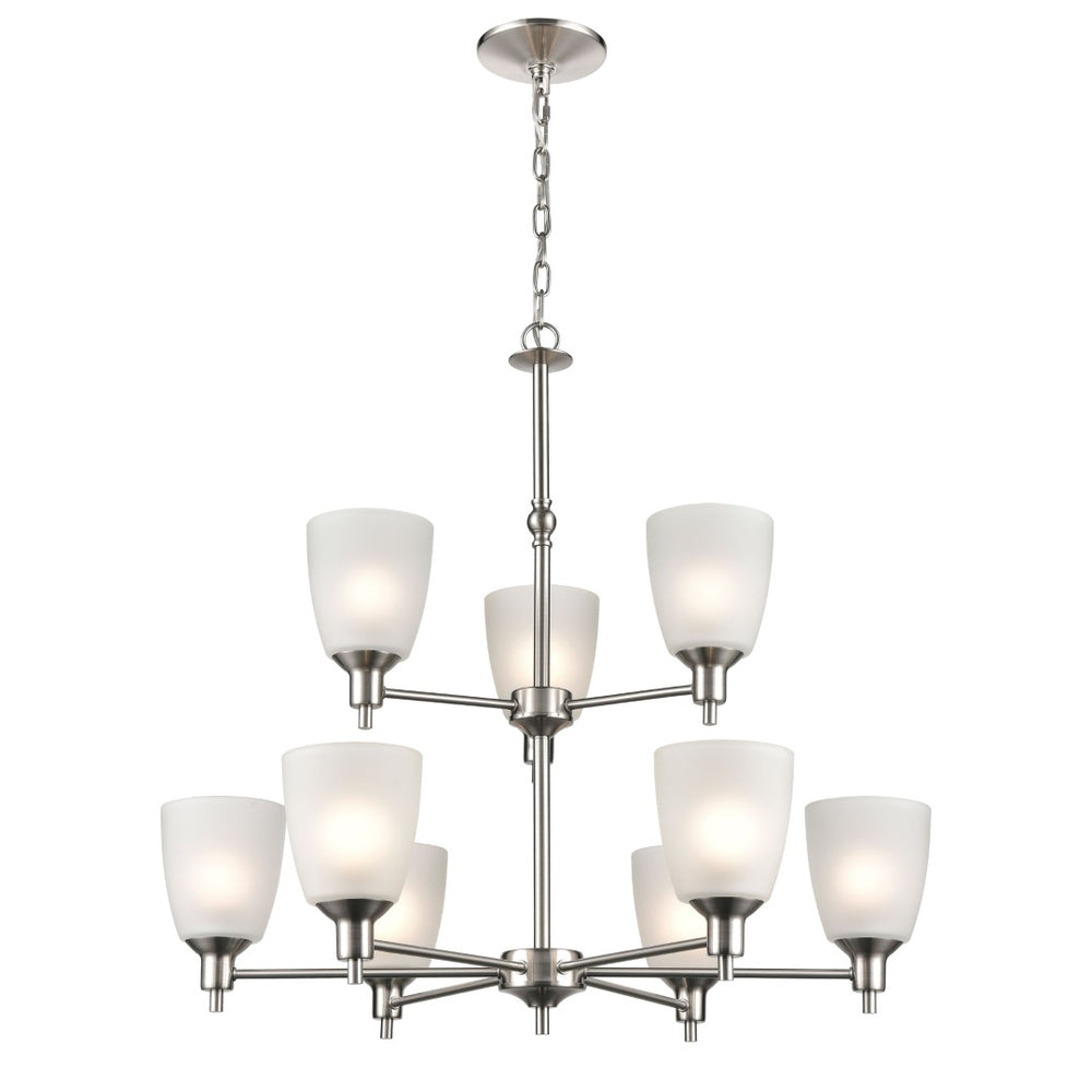 Atlas Jackson 29'' Wide 9-Light Chandelier - Modern Brushed Nickel with Frosted Glass Shades for Elegant Lighting CL11208-NK