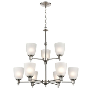 Atlas Jackson 29'' Wide 9-Light Chandelier - Modern Brushed Nickel with Frosted Glass Shades for Elegant Lighting CL11208-NK