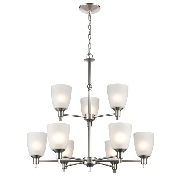 Atlas Jackson 29'' Wide 9-Light Chandelier - Modern Brushed Nickel with Frosted Glass Shades for Elegant Lighting CL11208-NK