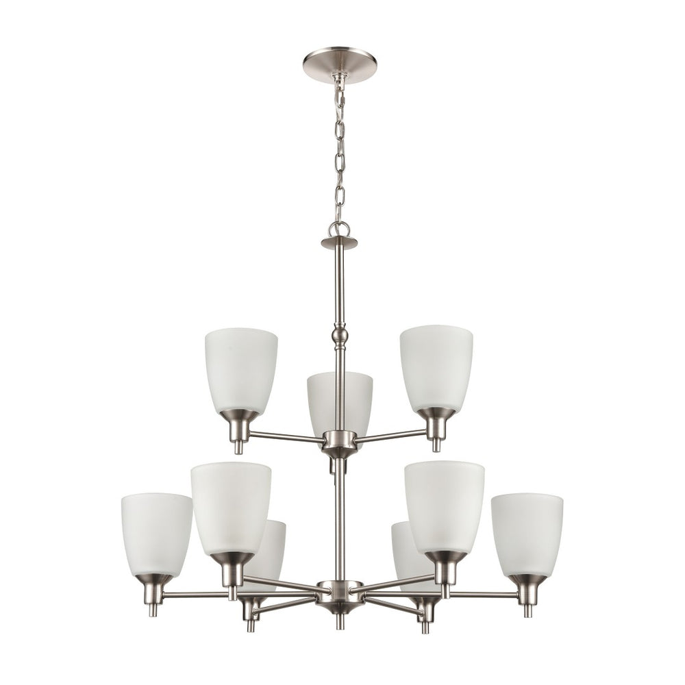 Atlas Jackson 29'' Wide 9-Light Chandelier - Modern Brushed Nickel with Frosted Glass Shades for Elegant Lighting CL11208-NK