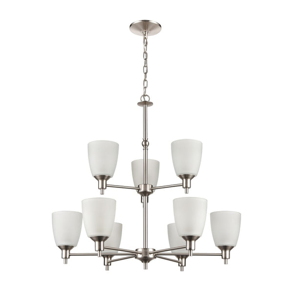 Atlas Jackson 29'' Wide 9-Light Chandelier - Modern Brushed Nickel with Frosted Glass Shades for Elegant Lighting CL11208-NK