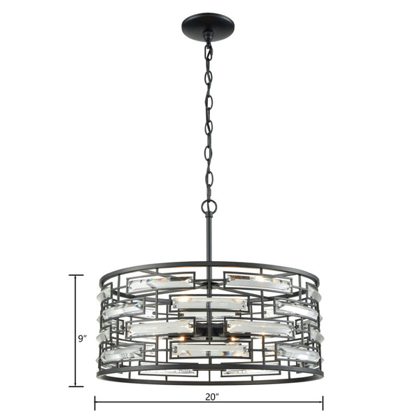 Atlas Lineo 20'' Wide 6-Light Chandelier - Modern Matte Black Design with Crystal Accents for Elegance CL11225-BK