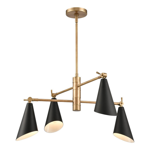 Atlas Luca 4-Light Midcentury Chandelier - Adjustable Shades for Stylish Illumination in Any Space Natural Brass CL11228-BS