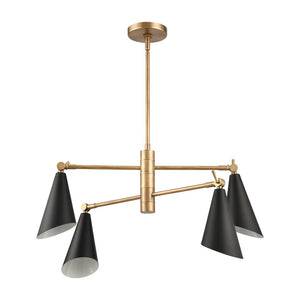Atlas Luca 4-Light Midcentury Chandelier - Adjustable Shades for Stylish Illumination in Any Space Natural Brass CL11228-BS