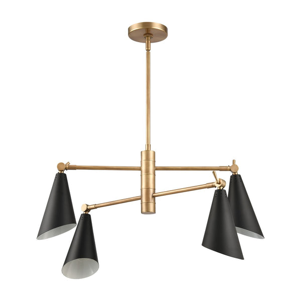 Atlas Luca 4-Light Midcentury Chandelier - Adjustable Shades for Stylish Illumination in Any Space Natural Brass CL11228-BS