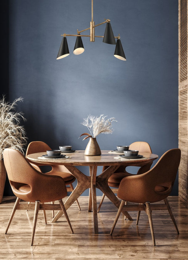 Atlas Luca 4-Light Midcentury Chandelier - Adjustable Shades for Stylish Illumination in Any Space Natural Brass CL11228-BS