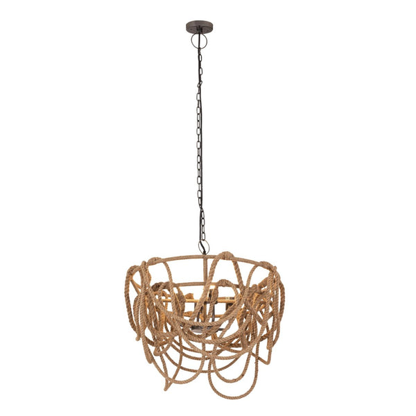 Atlas Macon 26'' Coastal 4-Light Chandelier - Handcrafted Natural Fiber & Rustic Metal for Inviting Spaces CL11230-NA
