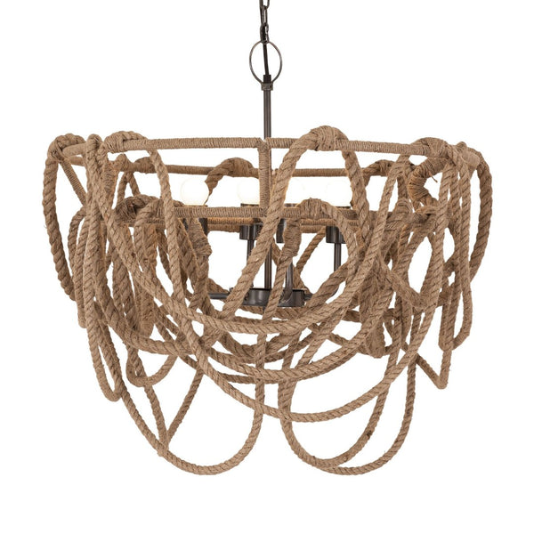 Atlas Macon 26'' Coastal 4-Light Chandelier - Handcrafted Natural Fiber & Rustic Metal for Inviting Spaces CL11230-NA