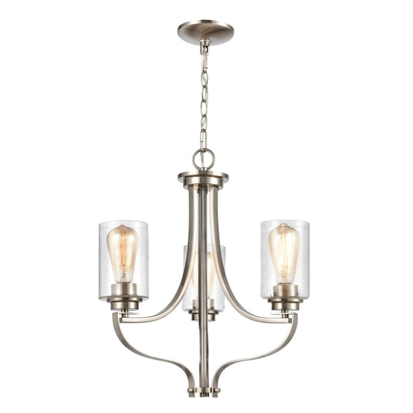 Atlas Market Square 3-Light Chandelier with Seeded Glass Shades - Elegant Lighting for Any Room Brushed Nickel CL11236-NK