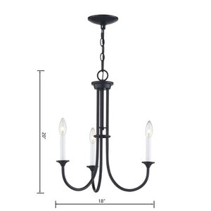 Atlas Meadowview 3-Light Chandelier - Elegant Modern Design for Dining Rooms and Living Spaces, Stylish Illumination Matte Black 18'' CL11241-BK