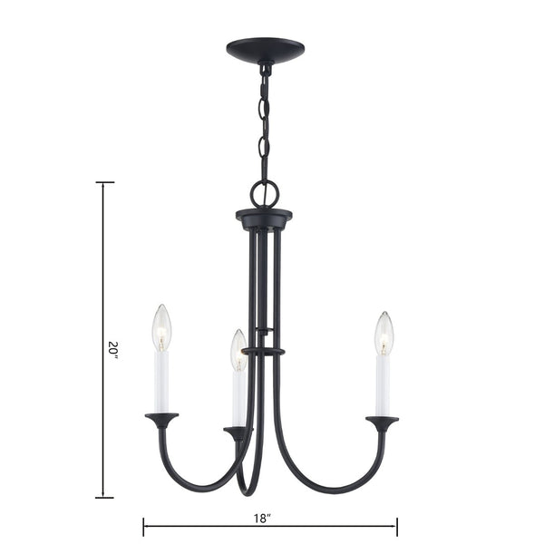Atlas Meadowview 3-Light Chandelier - Elegant Modern Design for Dining Rooms and Living Spaces, Stylish Illumination Matte Black 18'' CL11241-BK