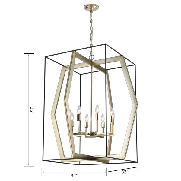 Atlas Mixed Geometries 32" Wide 8-Light Chandelier - Sculptural Silver Leaf Fixture for Modern Interiors CL11253-SV