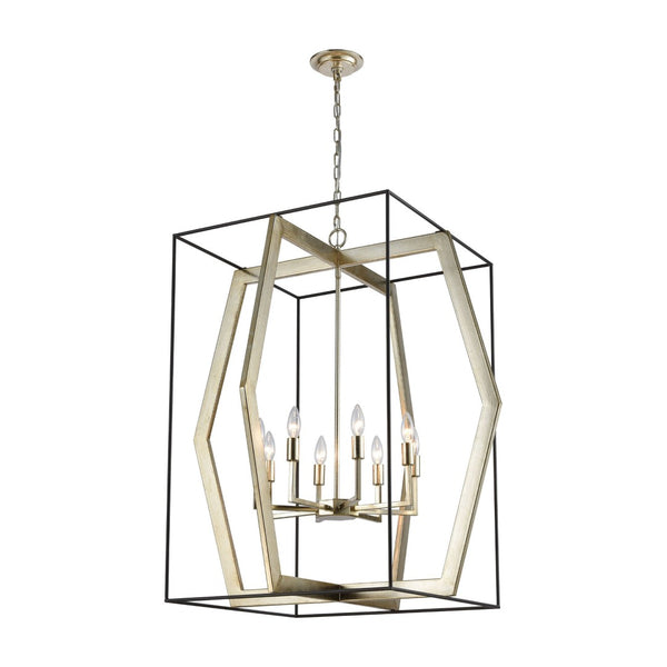 Atlas Mixed Geometries 32" Wide 8-Light Chandelier - Sculptural Silver Leaf Fixture for Modern Interiors CL11253-SV