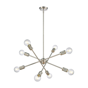 Atlas Module 8-Light Chandelier - Midcentury-Modern Design with Industrial Touch for Stunning Illumination Satin Nickel 22'' CL11254-NK