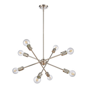 Atlas Module 8-Light Chandelier - Midcentury-Modern Design with Industrial Touch for Stunning Illumination Satin Nickel 22'' CL11254-NK
