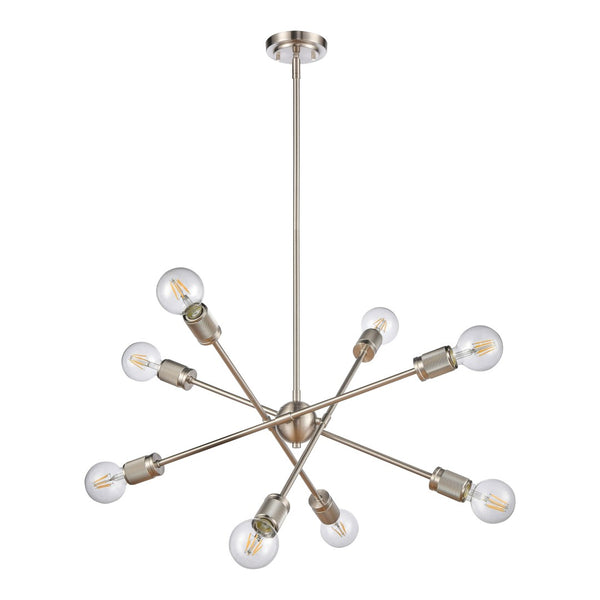 Atlas Module 8-Light Chandelier - Midcentury-Modern Design with Industrial Touch for Stunning Illumination Satin Nickel 22'' CL11254-NK