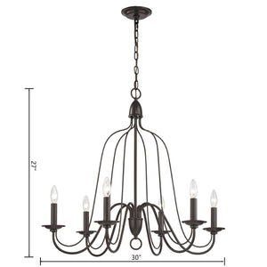 Atlas Monroe 30'' Wide 6-Light Chandelier - Elegant Oil Rubbed Bronze Fixture for Dining & Living Spaces CL11256-BZ