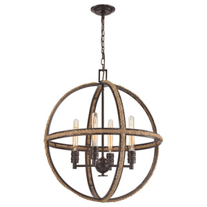 Atlas Natural Rope 24'' Wide 4-Light Chandelier - Rustic Coastal Elegance for Dining and Living Spaces Oil Rubbed Bronze CL11266-BZ