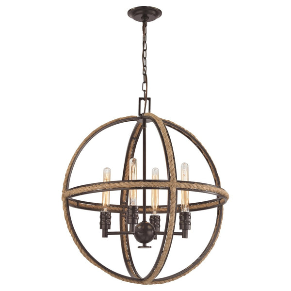 Atlas Natural Rope 24'' Wide 4-Light Chandelier - Rustic Coastal Elegance for Dining and Living Spaces Oil Rubbed Bronze CL11266-BZ