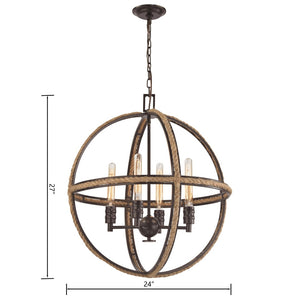 Atlas Natural Rope 24'' Wide 4-Light Chandelier - Rustic Coastal Elegance for Dining and Living Spaces Oil Rubbed Bronze CL11266-BZ
