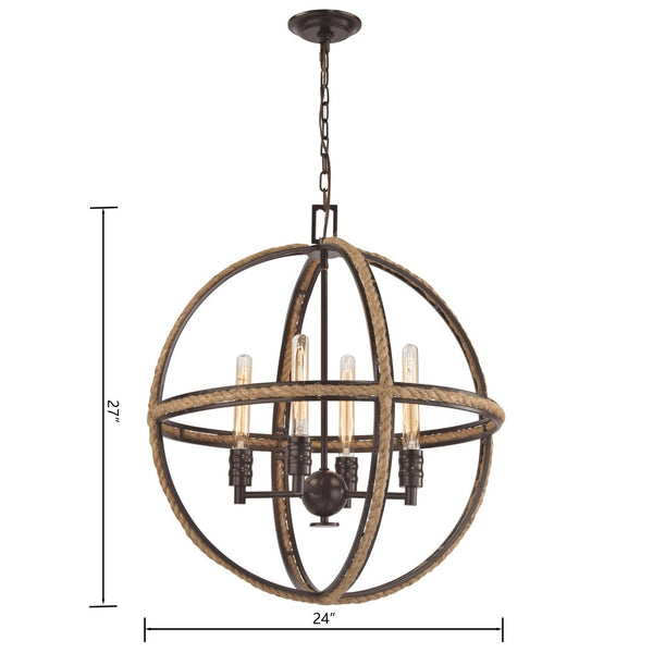 Atlas Natural Rope 24'' Wide 4-Light Chandelier - Rustic Coastal Elegance for Dining and Living Spaces Oil Rubbed Bronze CL11266-BZ