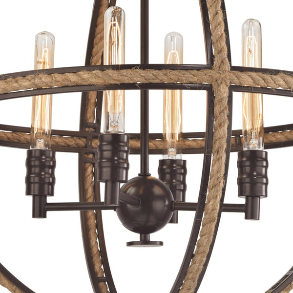 Atlas Natural Rope 24'' Wide 4-Light Chandelier - Rustic Coastal Elegance for Dining and Living Spaces Oil Rubbed Bronze CL11266-BZ