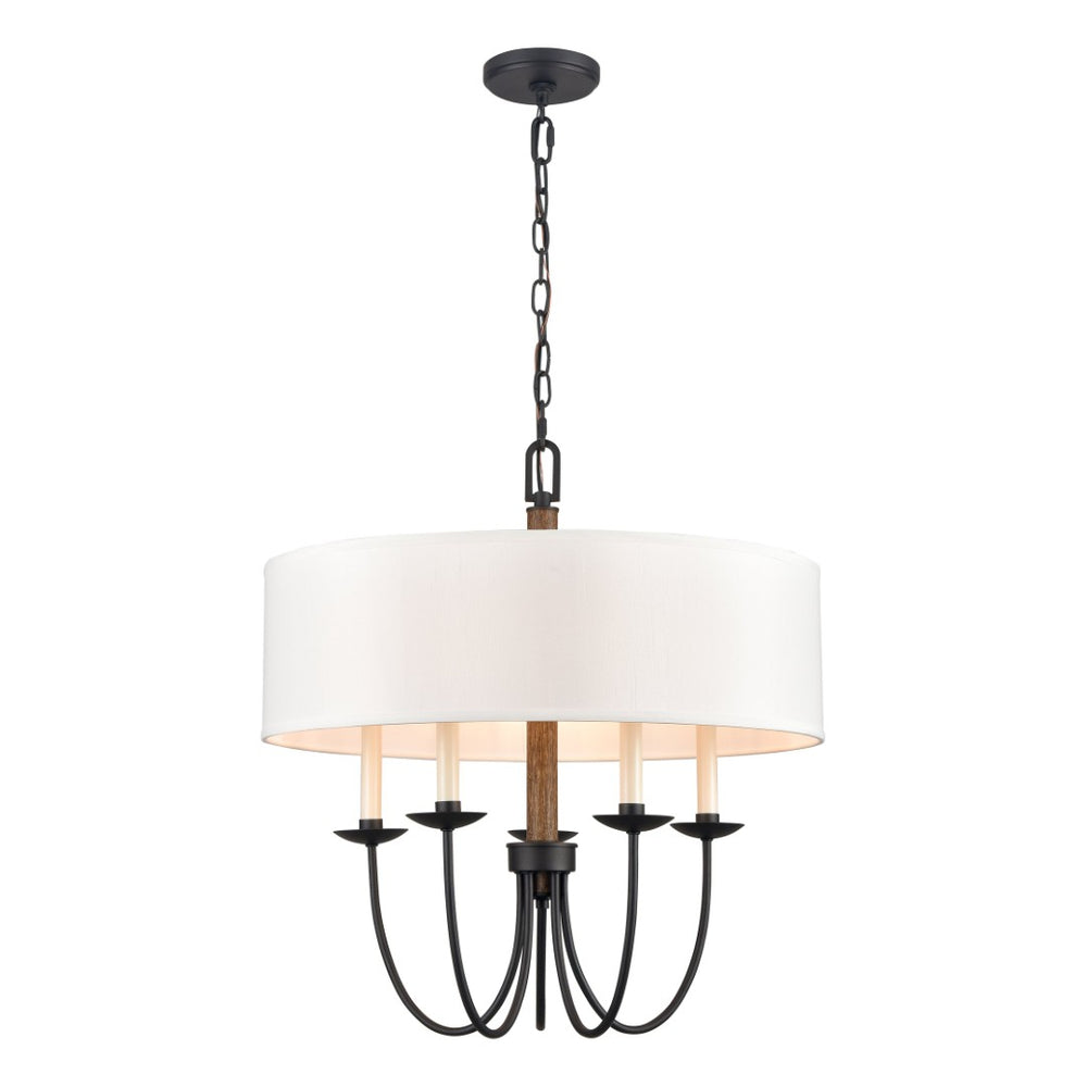 Atlas Neville 5-Light Chandelier - Charcoal Black and Wood Tone, Elegant Indoor Lighting for Dining Spaces CL11268-BK