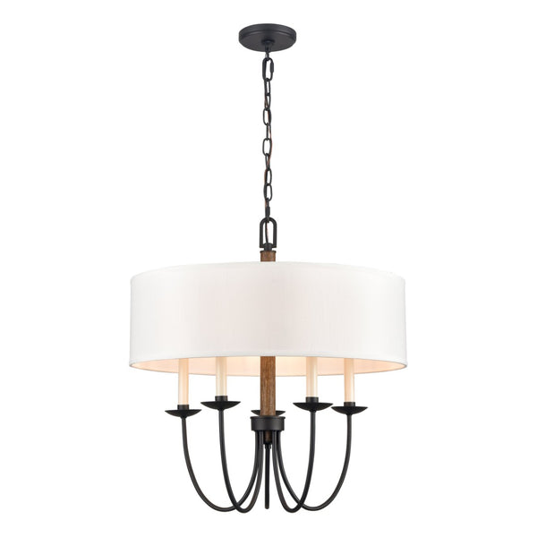 Atlas Neville 5-Light Chandelier - Charcoal Black and Wood Tone, Elegant Indoor Lighting for Dining Spaces CL11268-BK