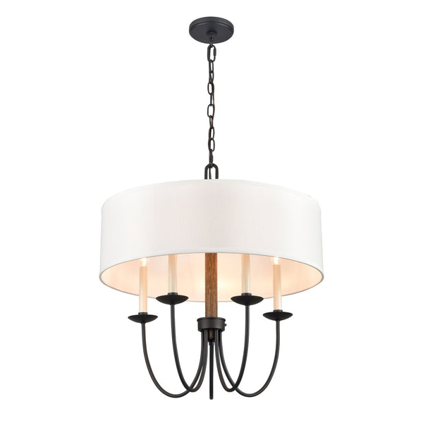 Atlas Neville 5-Light Chandelier - Charcoal Black and Wood Tone, Elegant Indoor Lighting for Dining Spaces CL11268-BK