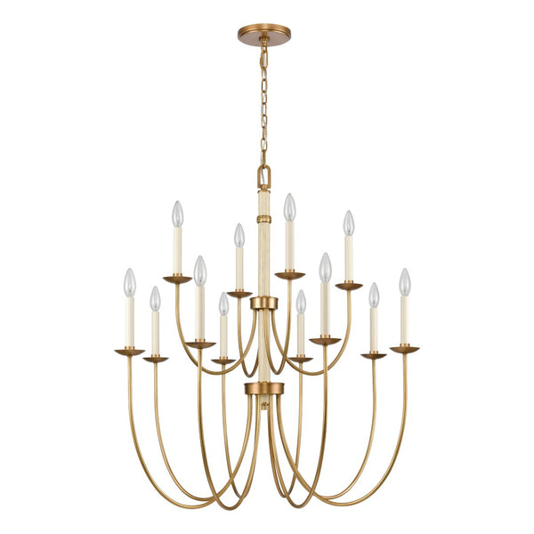 Atlas Neville 5-Light Chandelier - Elegant Indoor Lighting with Swooping Arms for Dining Rooms and Foyers Natural Brass 34'' CL11270-BS