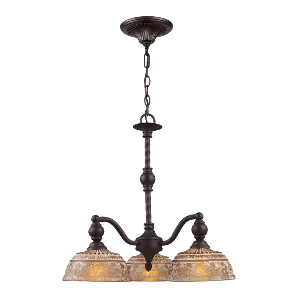 Atlas Norwich Elegant 3-Light Chandelier with Amber Glass Shades - Timeless Restoration Style Lighting Oiled Bronze 21'' CL11274-BZ