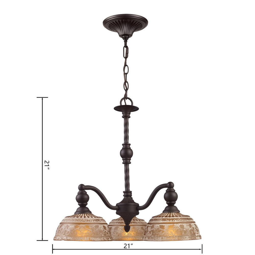 Atlas Norwich Elegant 3-Light Chandelier with Amber Glass Shades - Timeless Restoration Style Lighting Oiled Bronze 21'' CL11274-BZ