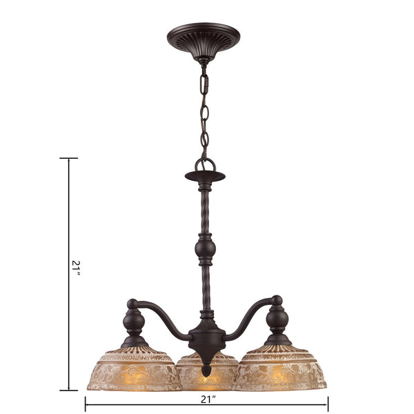 Atlas Norwich Elegant 3-Light Chandelier with Amber Glass Shades - Timeless Restoration Style Lighting Oiled Bronze 21'' CL11274-BZ