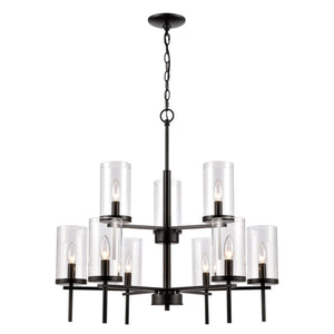 Atlas Oakland 28.5" Wide Modern 9-Light Chandelier - Elegant Black Metal with Cylindrical Glass Shades CL11279-BK