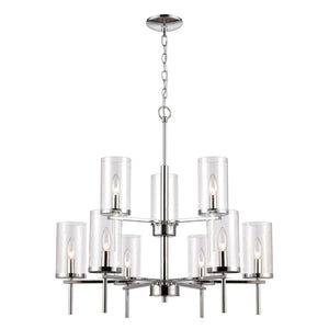Atlas Oakland 28.5'' Contemporary 9-Light Chandelier - Chrome Finish, Cylindrical Glass Shades, Modern Elegance CL11279-CH