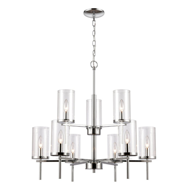 Atlas Oakland 28.5'' Contemporary 9-Light Chandelier - Chrome Finish, Cylindrical Glass Shades, Modern Elegance CL11279-CH