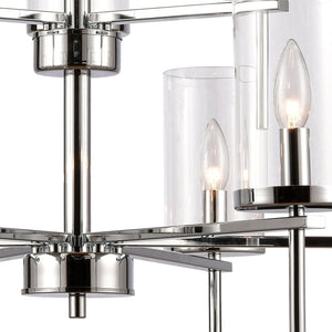 Atlas Oakland 28.5'' Contemporary 9-Light Chandelier - Chrome Finish, Cylindrical Glass Shades, Modern Elegance CL11279-CH