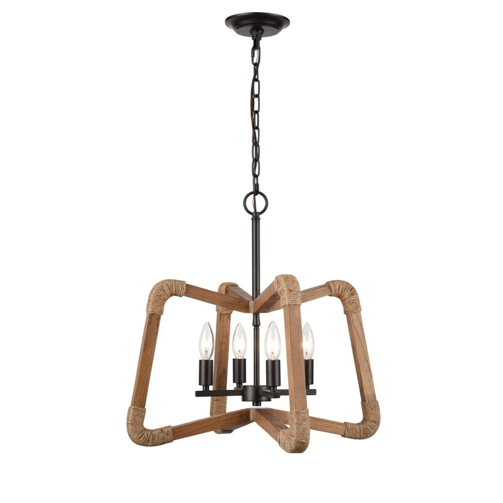 Atlas Pascal 21'' 4-Light Chandelier - Midcentury Modern Design with Natural Ash Wood & Bronze Accents CL11292-NA
