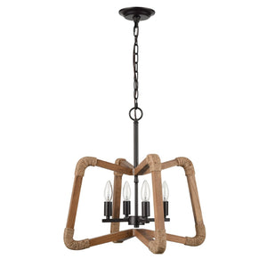 Atlas Pascal 21'' 4-Light Chandelier - Midcentury Modern Design with Natural Ash Wood & Bronze Accents CL11292-NA