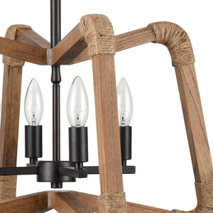 Atlas Pascal 21'' 4-Light Chandelier - Midcentury Modern Design with Natural Ash Wood & Bronze Accents CL11292-NA