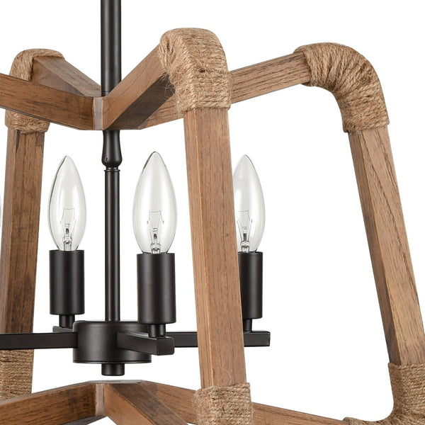 Atlas Pascal 21'' 4-Light Chandelier - Midcentury Modern Design with Natural Ash Wood & Bronze Accents CL11292-NA