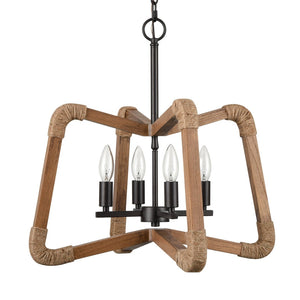 Atlas Pascal 21'' 4-Light Chandelier - Midcentury Modern Design with Natural Ash Wood & Bronze Accents CL11292-NA