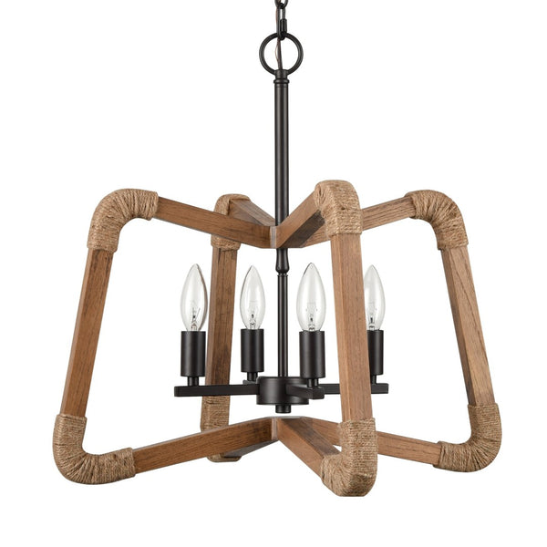 Atlas Pascal 21'' 4-Light Chandelier - Midcentury Modern Design with Natural Ash Wood & Bronze Accents CL11292-NA